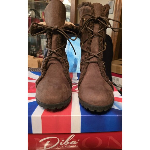 Diba London Boots Women 10 NEW Brown Wedge Lace-up - Picture 5 of 9